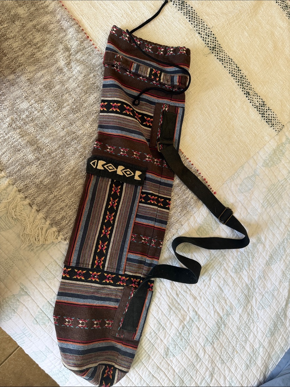 Patterned Yoga Mat/Accessory Carrier in Brown and Blue